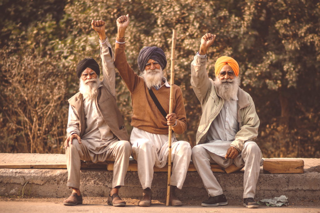 Trois leaders du Sanyukt Kisan Morcha, le Front uni des agriculteurs.