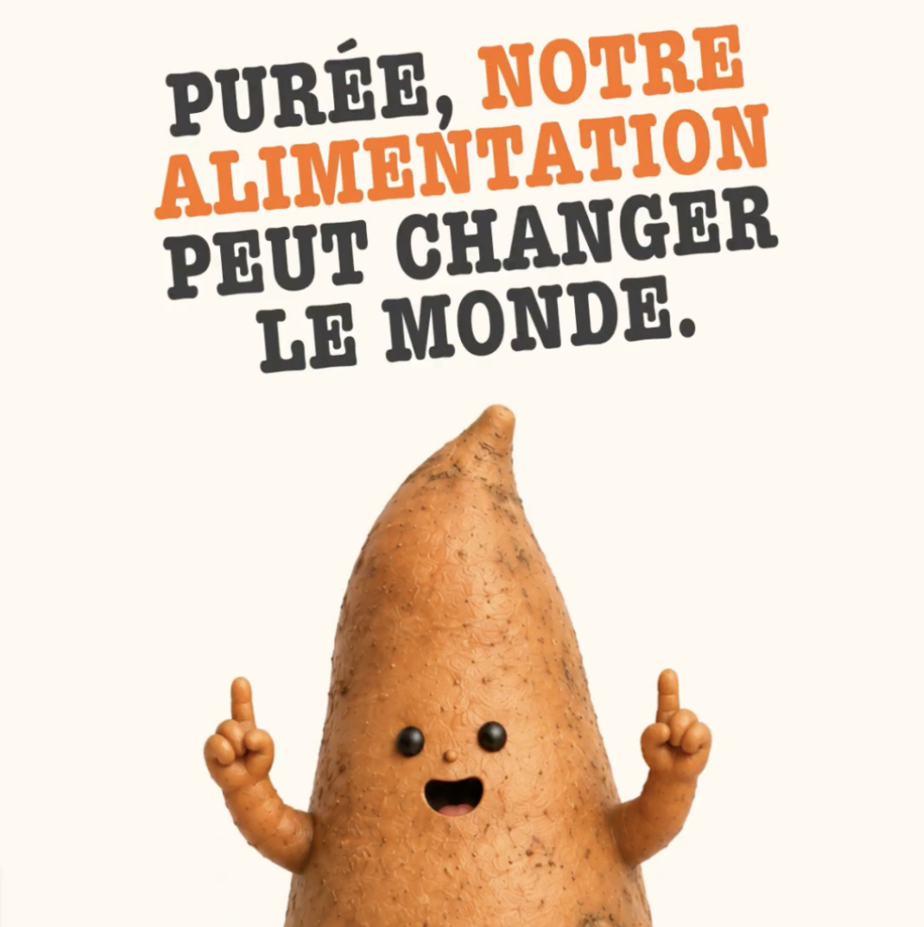 Une patate qui nous parle avec une phrase d'accroche